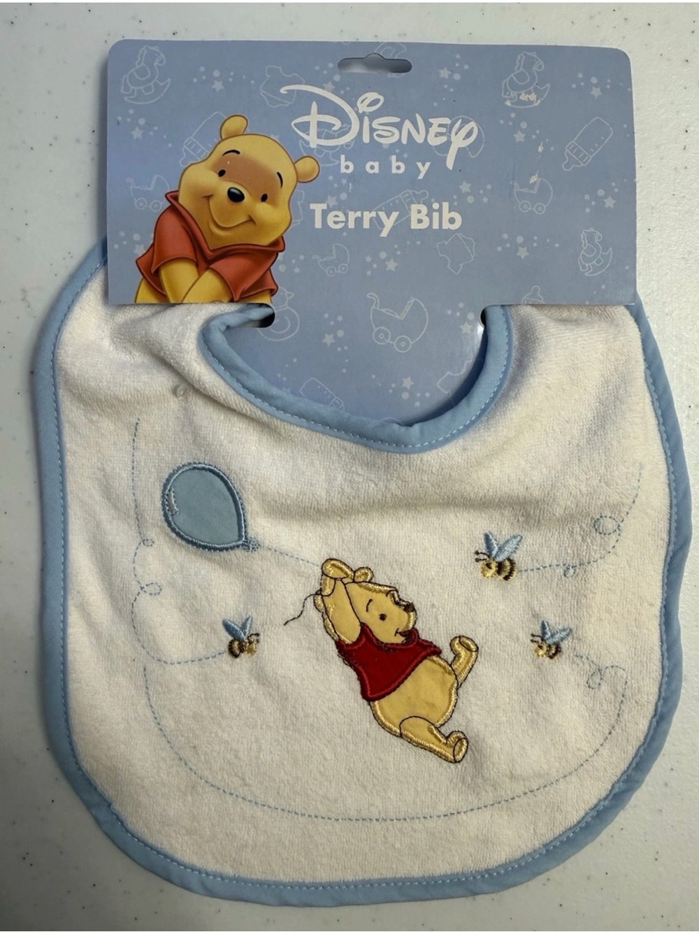 Disney Baby Winnie the Pooh White and Blue Terry Bib